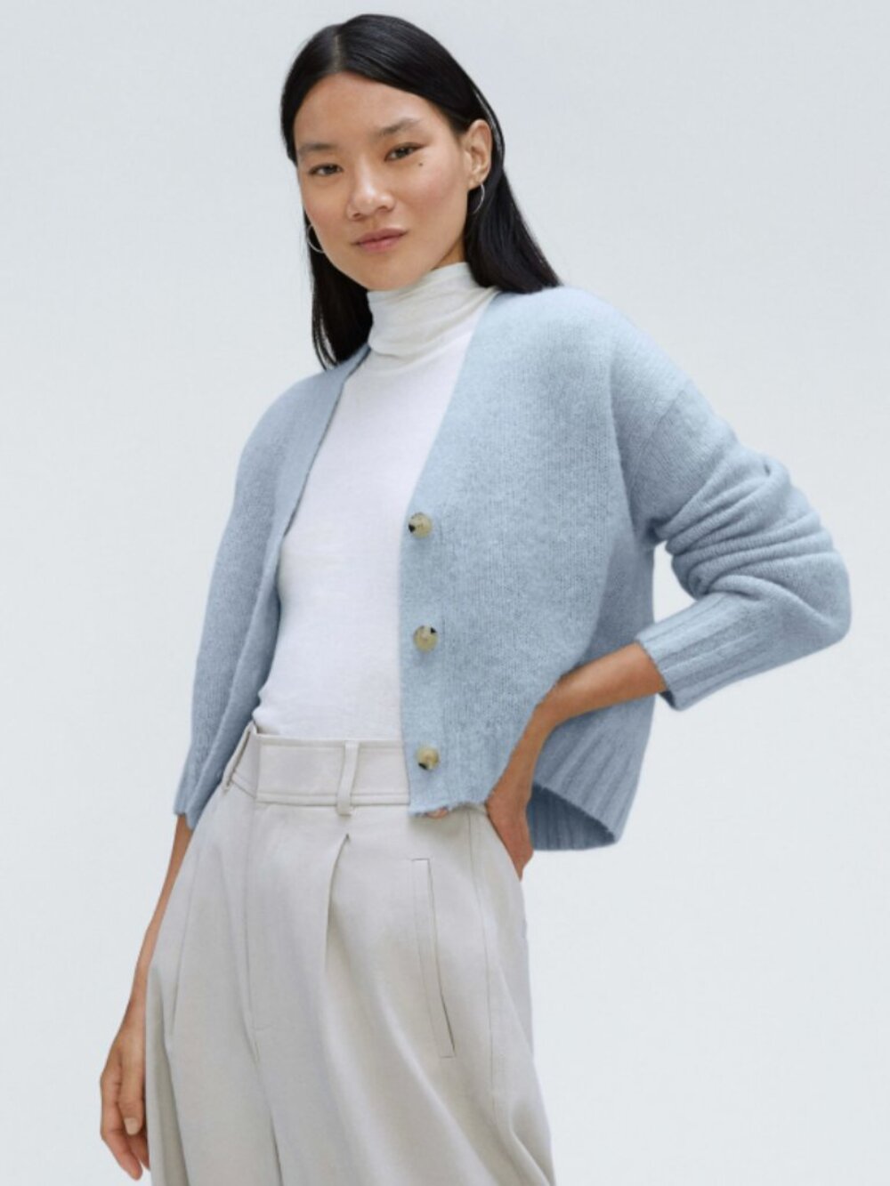 Everlane The Alpaca Light Blue V-Neck Cropped Cardigan Sweater XS